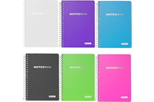 BAZIC Products Composition Book 100 Sheet 5" x 7" Poly Cover Spiral Notebook, Writing Journal Notebooks, Assorted Color 6-Pack