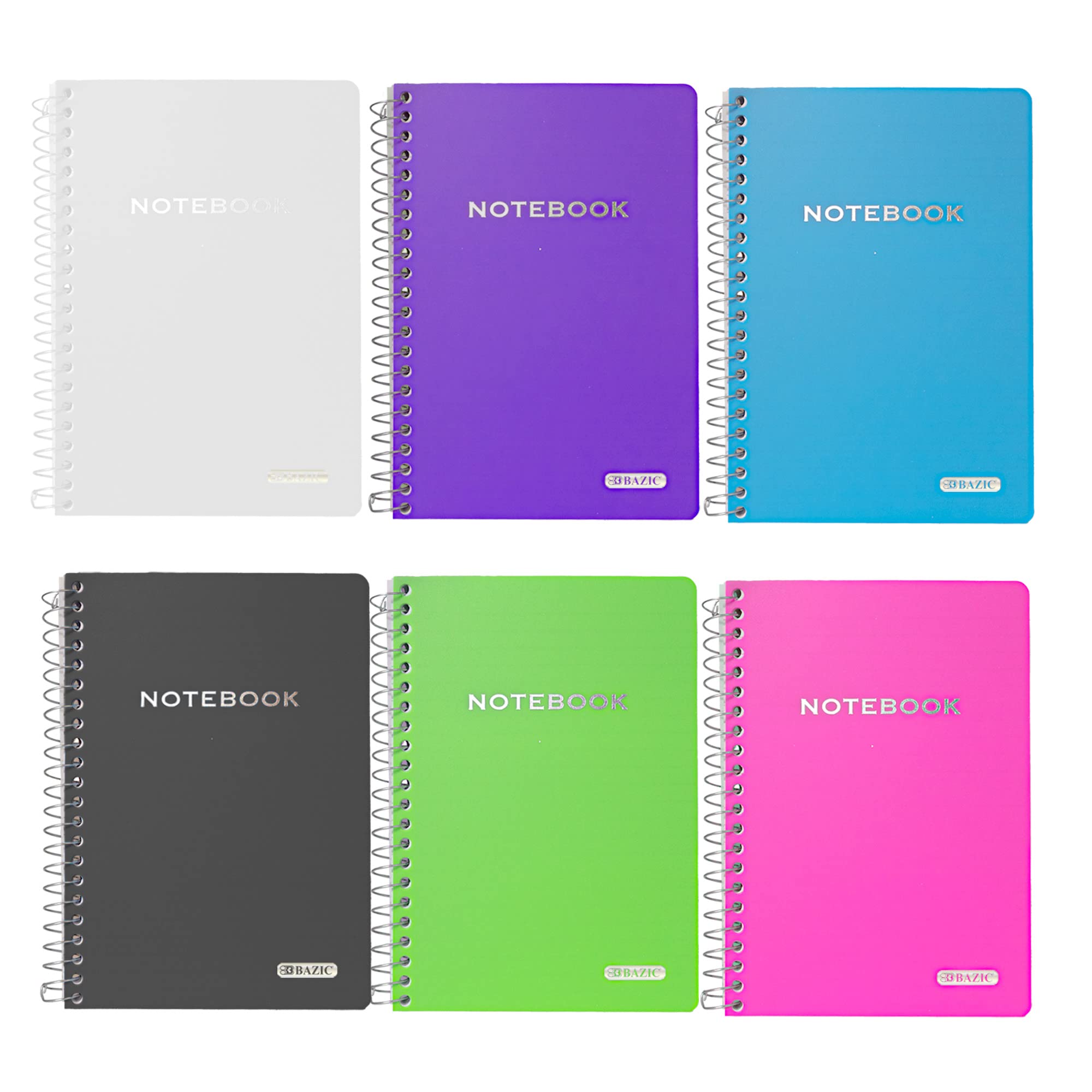 Photo 1 of BAZIC Composition Book 100 Sheet 5" x 7" Poly Cover Spiral Notebook, Writing Journal Notebooks, Assorted Color 6-Pack