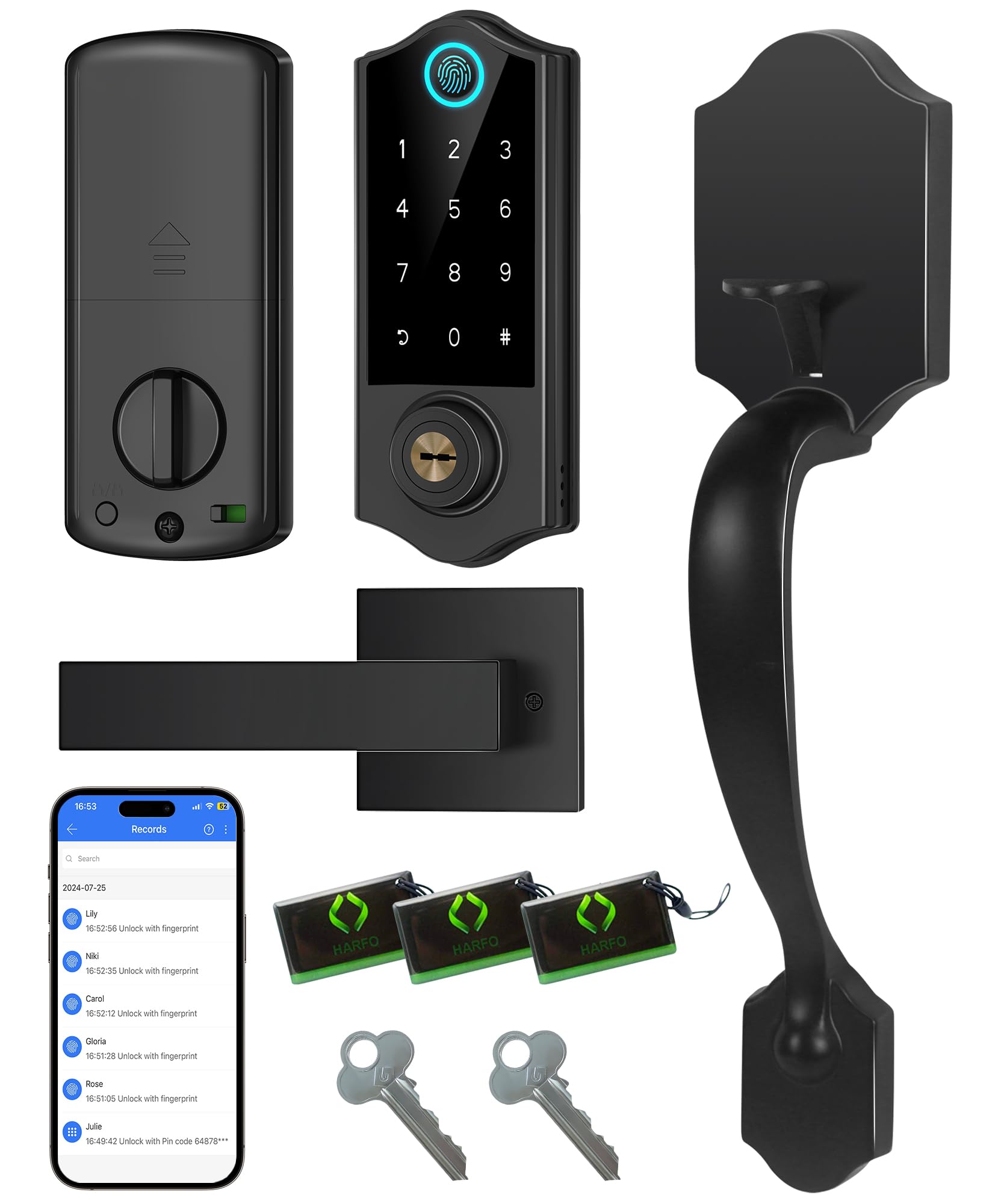 Photo 1 of ***ONLY PARTS***
Harfo Fingerprint Smart Door Lock for Front Door with Handle Set, App Control, Keyless Entry Keyless Deadbolt, Digital Electronic Touchscreen Keypad, Auto Lock, Easy to Install, Black