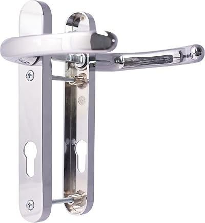 UPVC Door Handles Set Polished Chrome 92mm PZ 122mm Screw to Screw 212x34mm