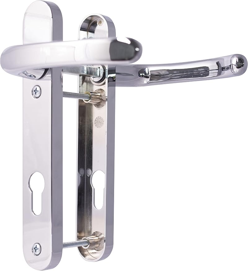 UPVC Door Handles Set Polished Chrome 92mm PZ 122mm Screw to Screw 212x34mm