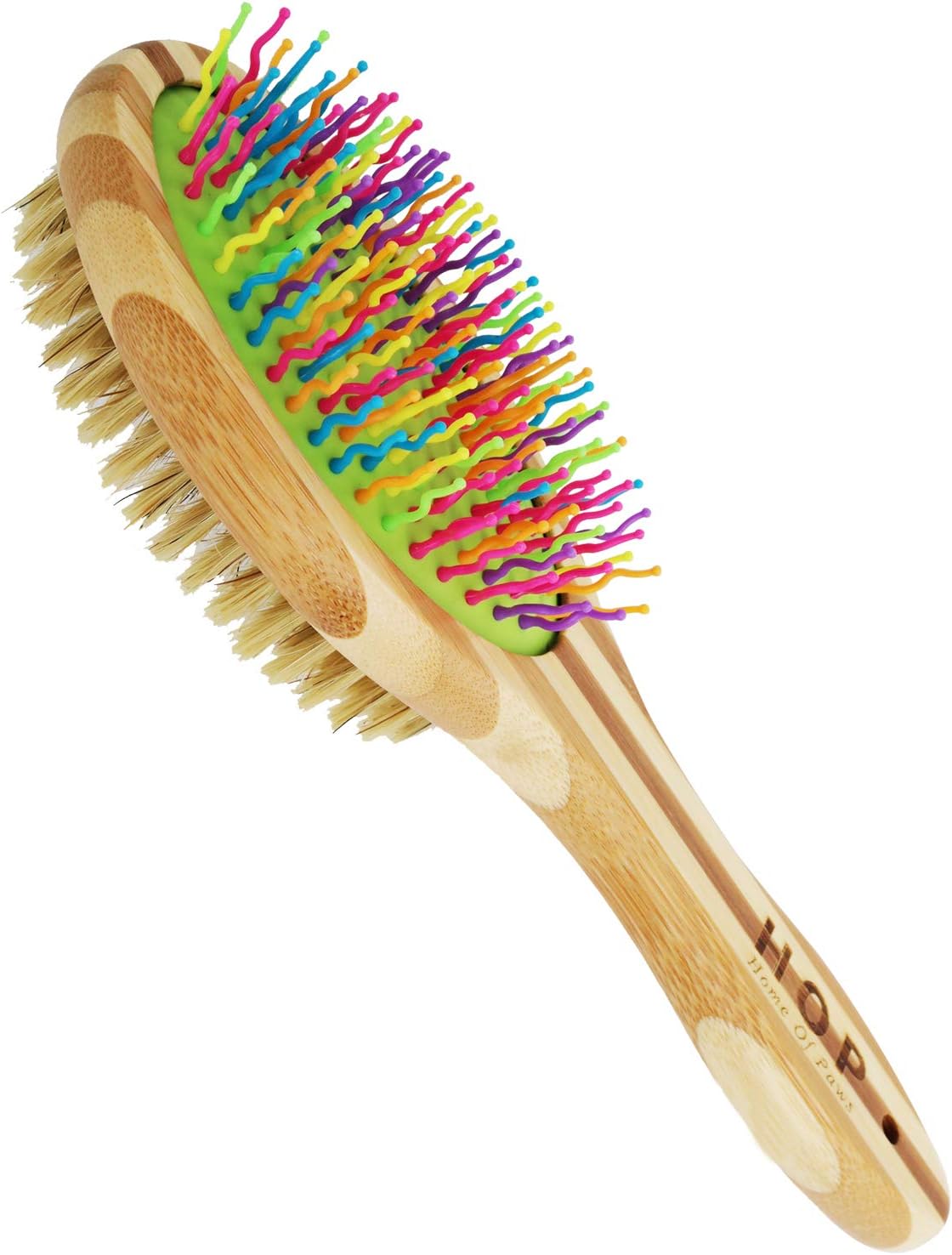 Double-Sided Pet Brush for Grooming & Massaging Dogs, Cats & Other Animals – Fur Detangling Pins & Coat Smoothing Slicker Bristles, Double the Brushing Groom Power In One Tool, Bamboo Handle: Beauty