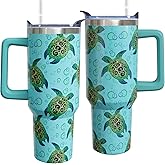 bchiijds 40 oz Sea Turtle Cup Tumbler with Handle Lid and Straw, Sea Turtle Gifts for Women, Cute Tumblers for Women, Teal