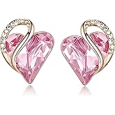 Leafael 18K Rose Gold Plated Love Heart Stud Earrings with Healing Stone Crystal Jewelry Gifts for Women