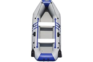 Boatify 9.8ft Inflatable Fishing Boat Raft Dinghy Pontoon Kayak with Air Floor with Motor Bracket-Grey and Blue