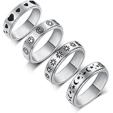 LuckyAmor Anxiety Ring for Women Spinner Rings:Rotating Rings Stainless Steel 6mm Moon Star Anxiety for Men Band Jewelry Gift for Women Size 6 7 8 9 10