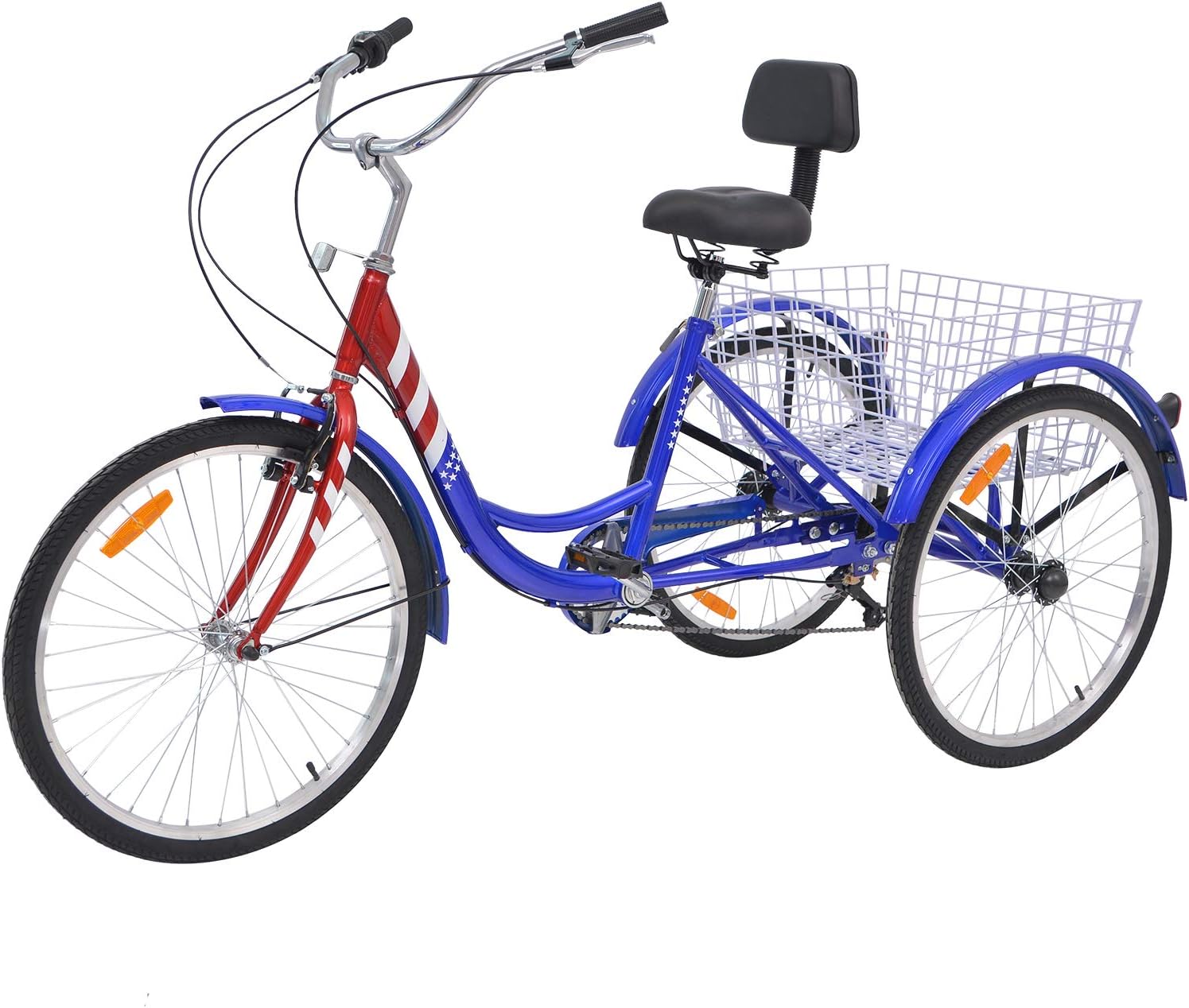 Slsy Adult Tricycles 7 Speed, Adult Trikes 24/26 inch 3 Wheel Bikes, Three-Wheeled Bicycles Cruise Trike with Shopping Basket for Seniors, Women, Men.