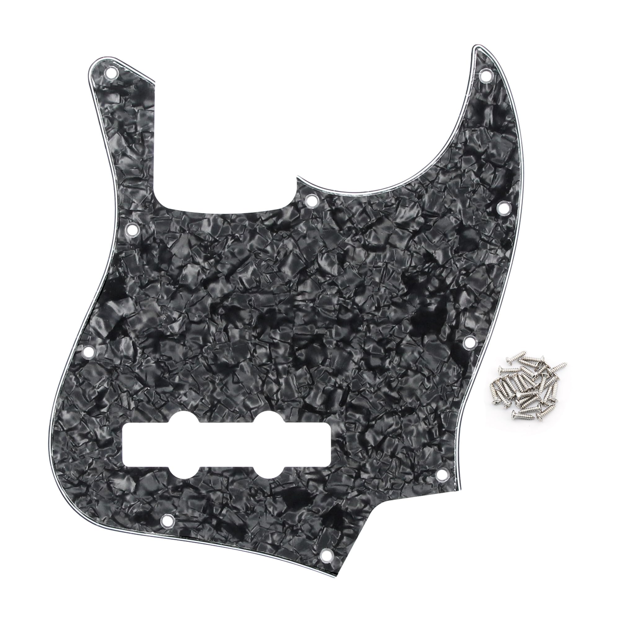 FLEOR 10 Hole JB Bass Pickguard 4Ply Scratch Plate without Truss Rod Notch for Standard 4 String Model JB Bass Guitar, Black Pearl