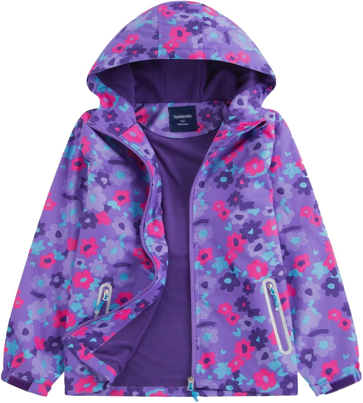 M2C Girls Outdoor Floral Fleece Lined Light Windproof Jacket with Hood: Clothing