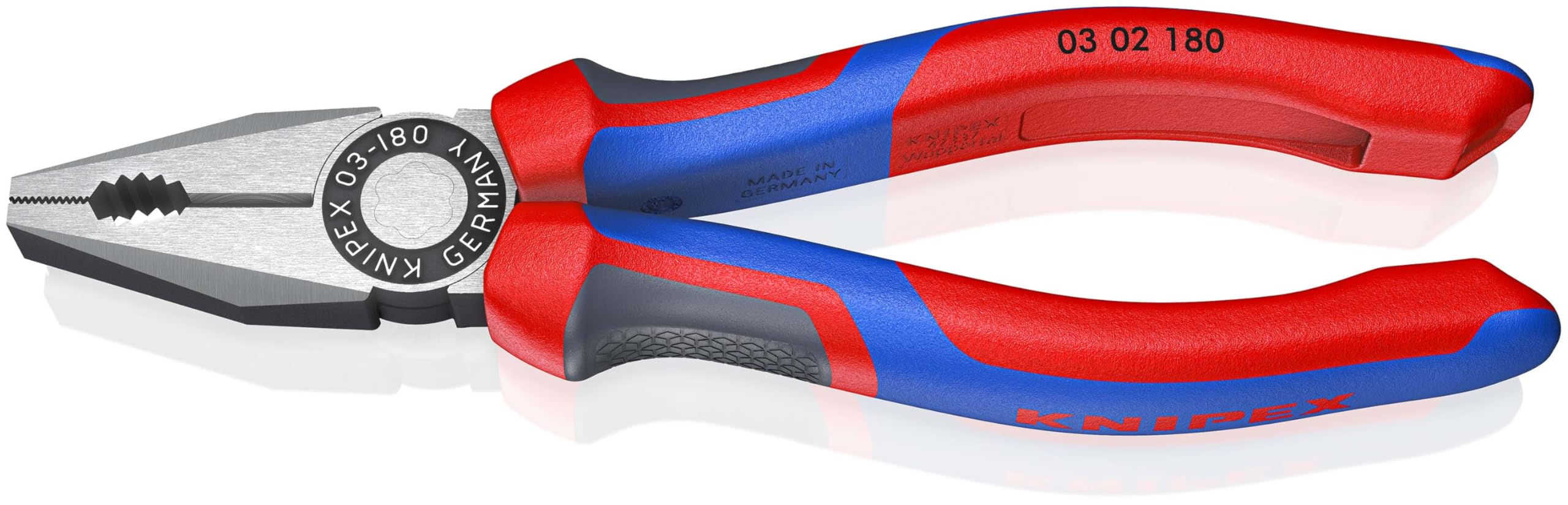 KNIPEX Kombizange, 180 mm, schneidet weichen Draht (Kupfer) und harten Draht (Stahldraht), greift Flach- und Rundmateralien, 03 02 180
