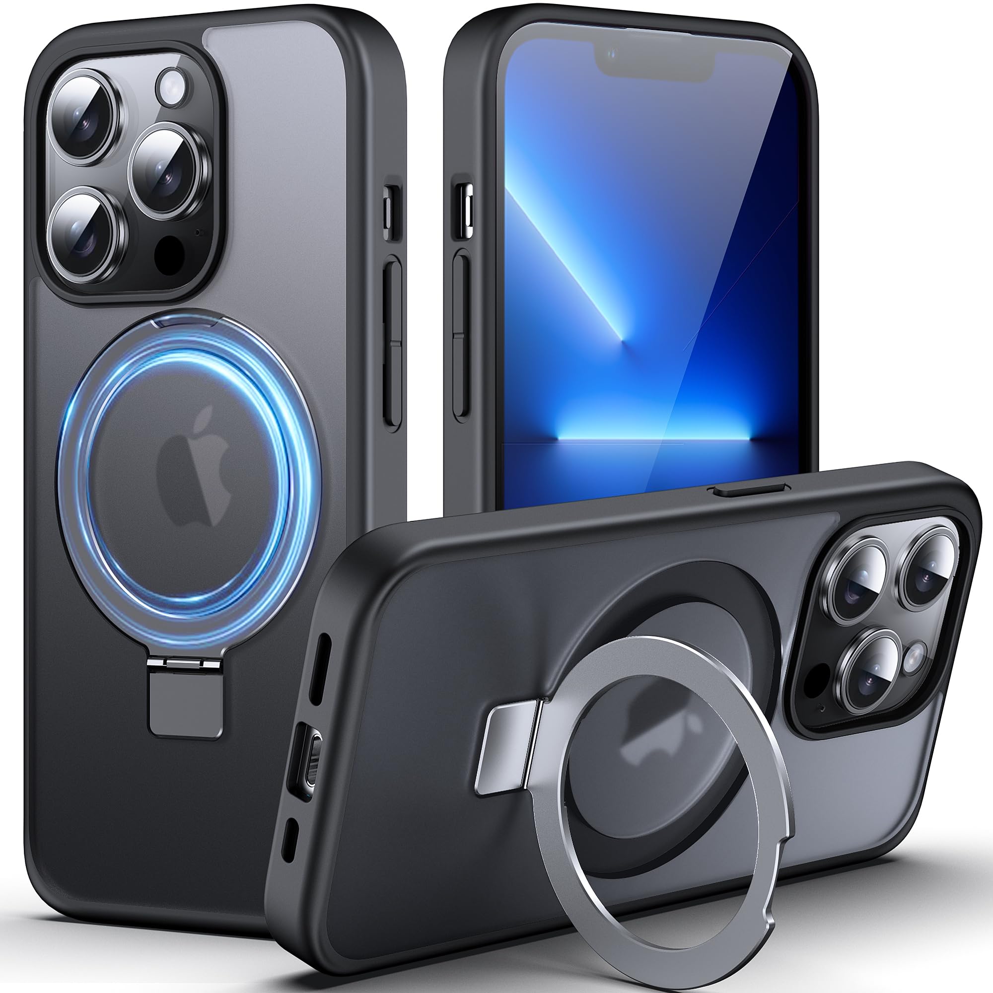 DASFOND Magnetic Designed for iPhone 13 Pro Case [Compatible with Mag-Safe] [Invisible Ring Kickstand] Slim Translucent Matte Shockproof Anti-Fingerprint Cover Case for iPhone 13 Pro 6.1", Black — image 1