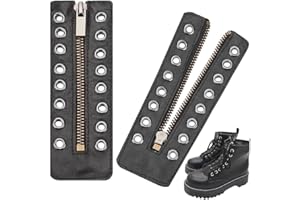 Leather Lace-up Boot Zipper Insert, 5.7"x2", 8-Hole Metal Zipper Boot Laces, for No-tie Sneakers, Shoelace Repair DIY