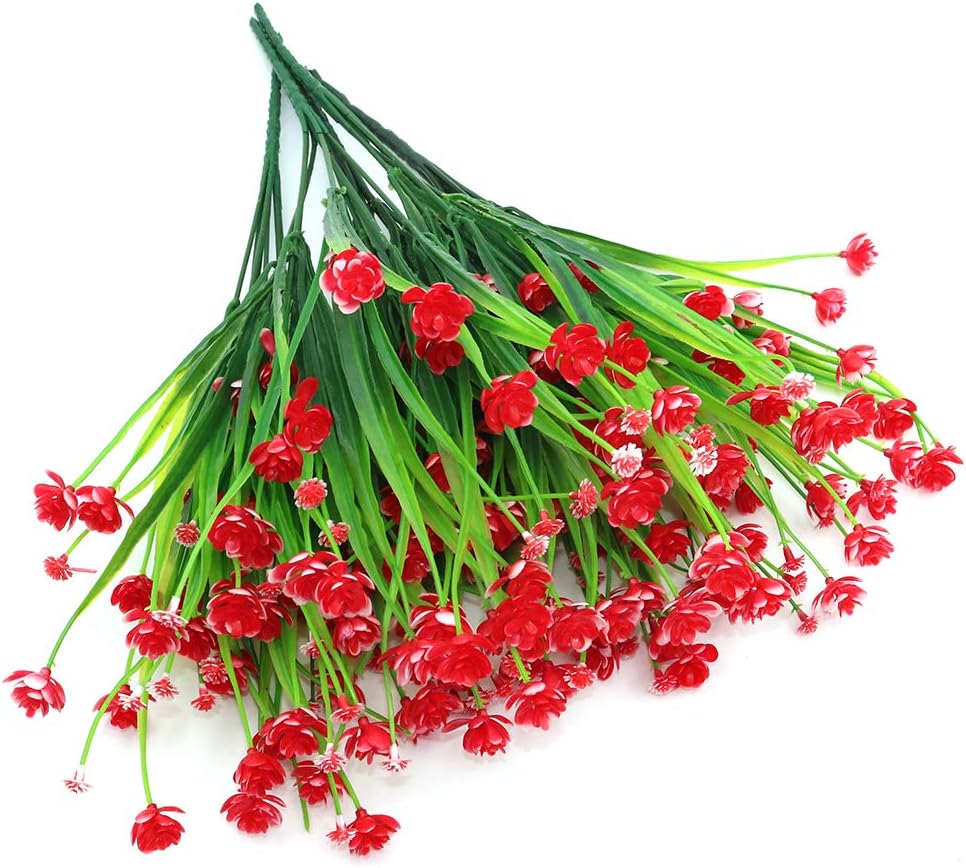 Shiwaki 5Pcs Artificial plant 7-prong spring grass gypsophila bouquet decoration for Indoor Outside Hanging Planter Wedding Farmhouse Decor(Red) - Image 4