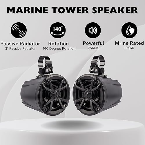 NOAM NUTV5 Marine Bluetooth ATV/Golf Cart/UTV Speakers Stereo - Main Image