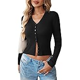 Women's Long Sleeve Sweater Casual Crop Tight Shirts Button Down Top Y2k Fall Going Out Tops Sweaters 2502