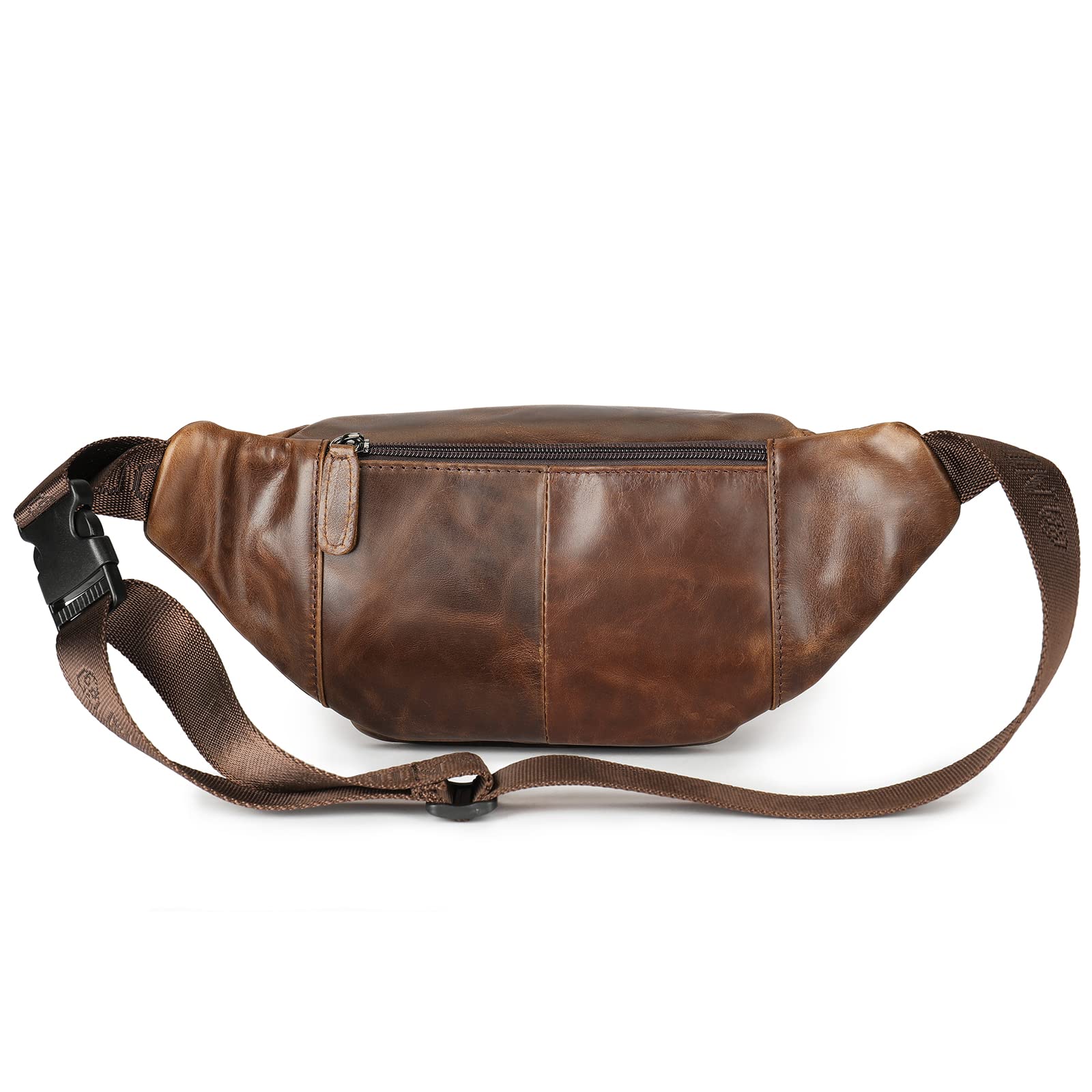Genuine Leather Fanny Pack HandMade Durable cowhide Waist Bag Lots of Anti-theft zipper pocket Waxed Brown