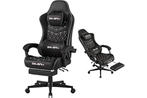 MINOMAC Gaming Chair,Ergonomic Computer Gaming Chair,400lb Load-Bearing,Retractable Footrest/Waist Support/Ergonomic Backrest[Spring + 4D Sponge] (Black)