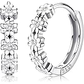 MILACOLATO Solid 925 Sterling Silver Small Hoop Earrings for Women 14K Gold Plated Daisy Huggie Hoop Earrings Cute Cubic Zirconia Flower Hoop Earrings Hypoallergenic Earrings