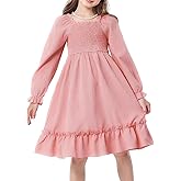 Hvididan Girls Spring Dress Lantern Long Sleeve Square Neck Ruffle Dress Kids Easter Dress 5-14Y