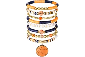 Huquary 8 Pack Sports Bracelets for Women Mom Soccer Baseball Football Volleyball Basketball Stackable Heishi Clay Beaded Bracelet Accessories Fan Outfits Jewelry Gifts for Sports Party Favor