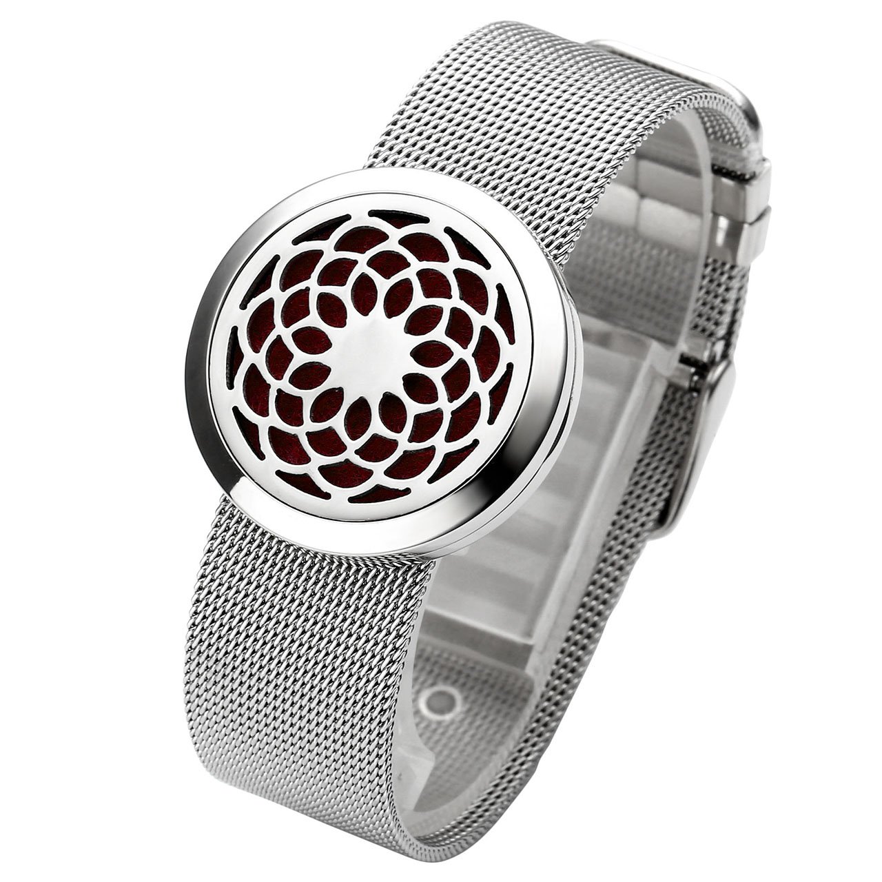 JOVIVI Aromatherapie Armband aus Edelstahl Ätherische Öle Parfum Diffusor Medaillon Armreif Sakralchakra Floating Locket Anhänger