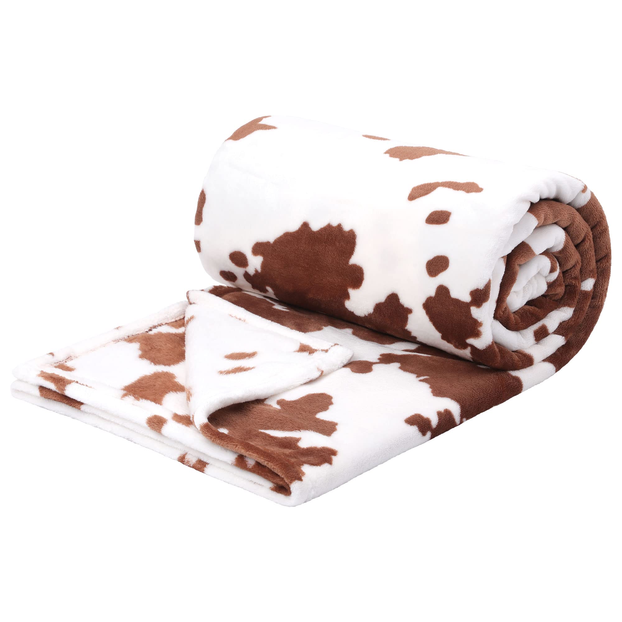 PiccoCasa Cow Printed Blanket, Soft 300GSM Fleece Flannel Throw Blanket Lightweight Cute Comfy Warm Cow Texture Cowhide Blankets for Couch Sofa Bed Office Brown 150 x 200cm