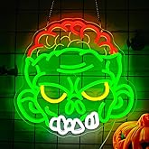 Halloween Zombie Neon Sign for Wall Decor Zombie Eat Brain Led Sign Halloween Decorations Dimmable Scary Neon Light Up Sign for Window Bar Horror Party Wall Art Porch Door Home Porch