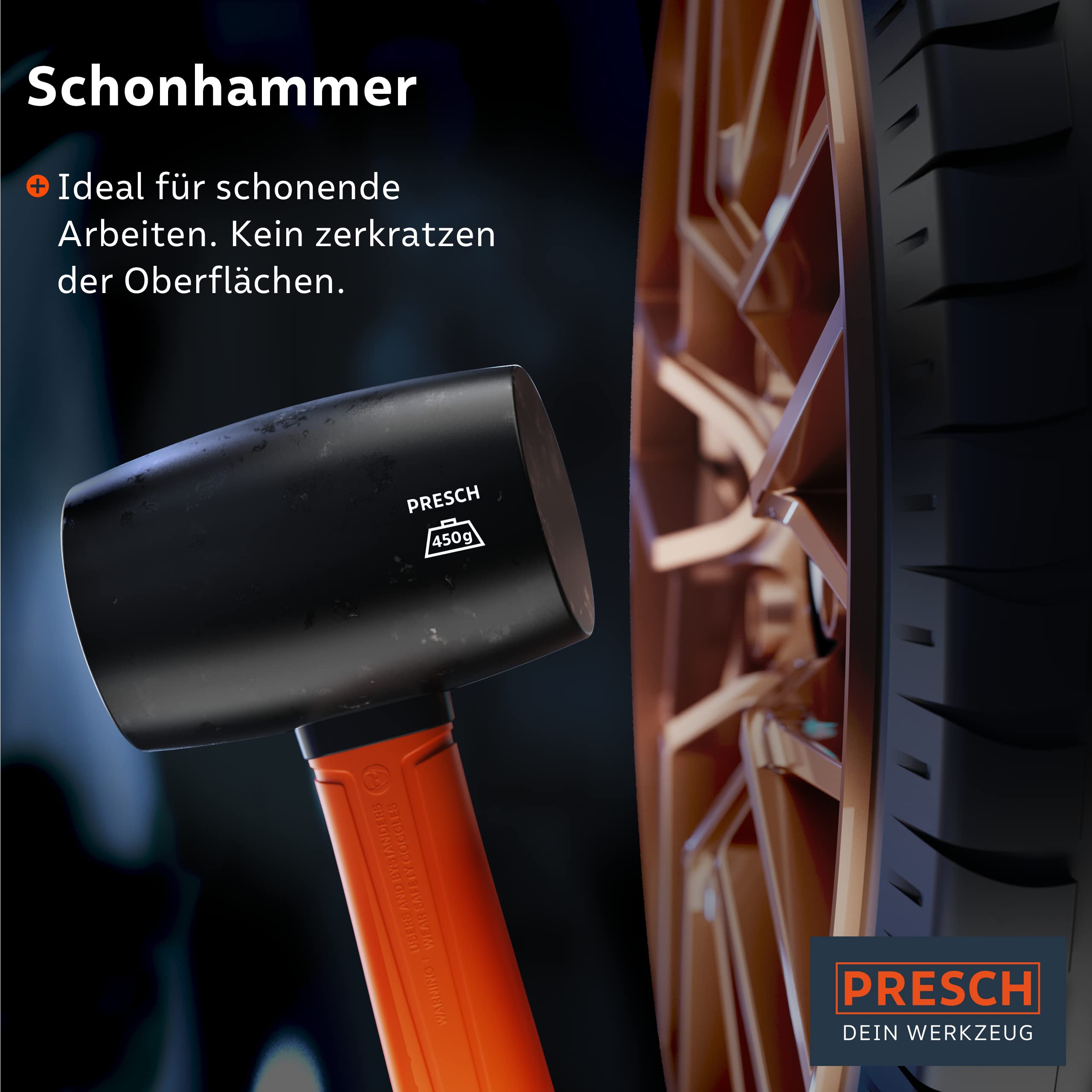 PRESCH Gummihammer Schwarz 450g - Hartgummihammer mit Fiberglasstiel | ⌀=55mm - Schwarzer Naturkautschuk für Outdoor - Langlebiger Schonhammer für Outdoor, Camping, Steine uvm. 2