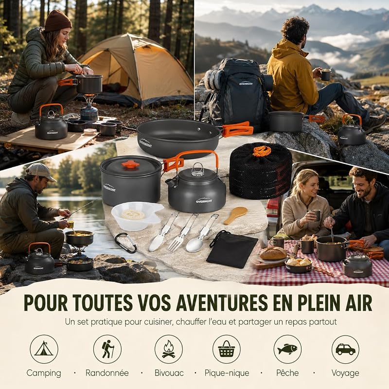 Kit de Cuisine de Camping 14 Pièces en Aluminium Anodisé