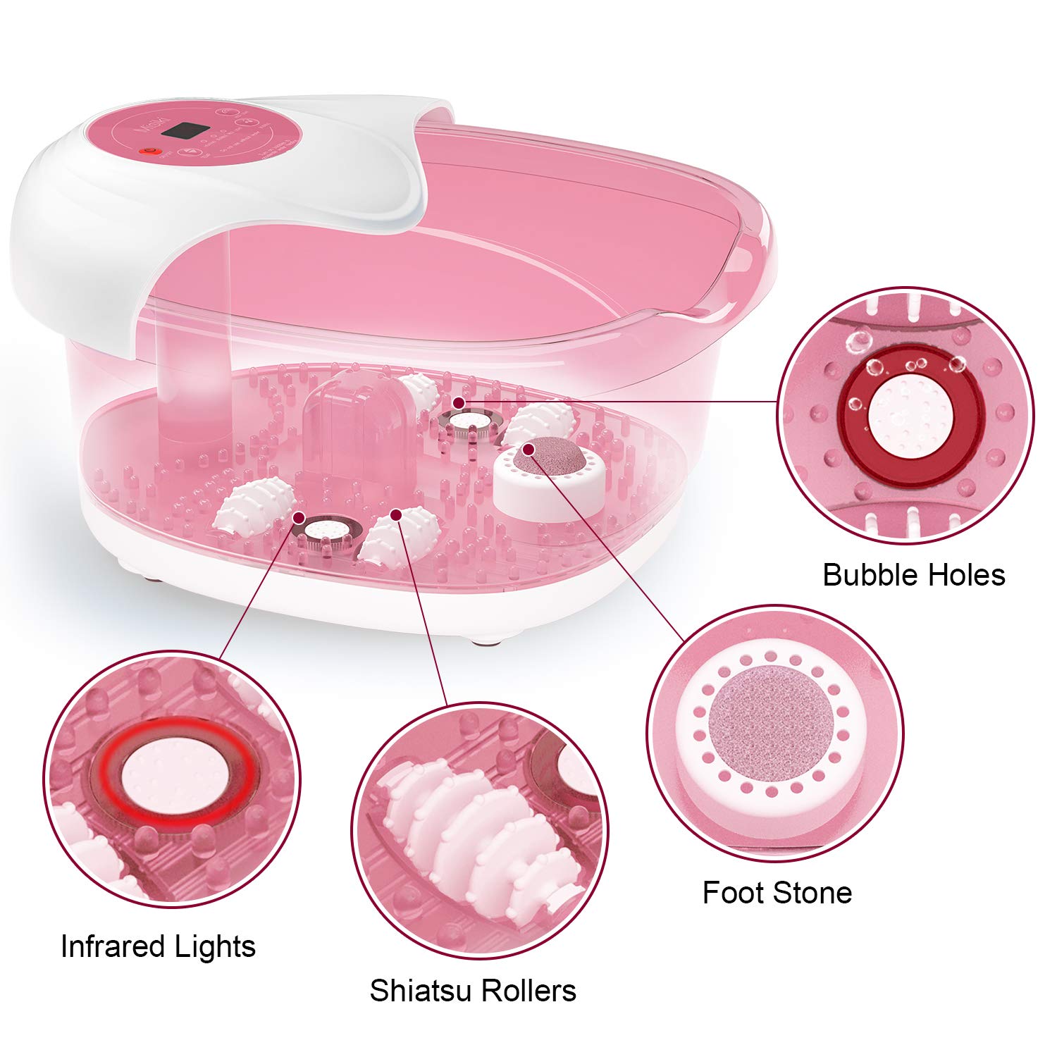 Foot Spa Misiki Foot Bath Massager with Heat Bubbles Vibration and Auto Shut-Off, 4 Massage Rollers and Pedicure Stone for Acupressure Shiatsu Massage to Relieve Feet Muscle Pain …: Beauty