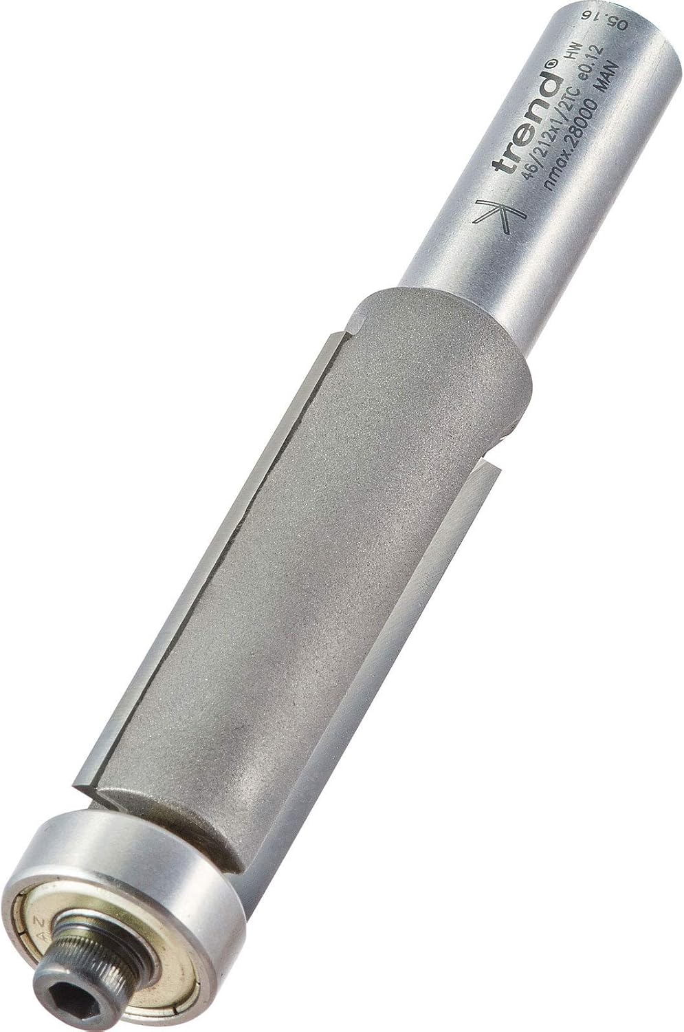 Trend Professional Guided Trimmer, 1/2 Inch Shank, 19.1mm Cut Diameter, 50mm Cut Length, Tungsten Carbide Tipped, 46/212X1/2TC