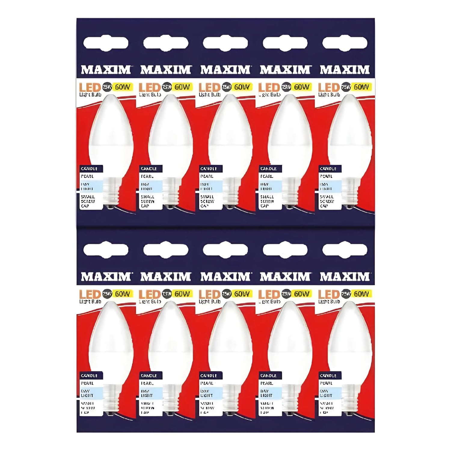 MAXIM LED Candle Small Edison Screw (Daylight White) - 7.5watt (60watt) - 806 Lumen (Pack 10) - 60MLCE14D5X10