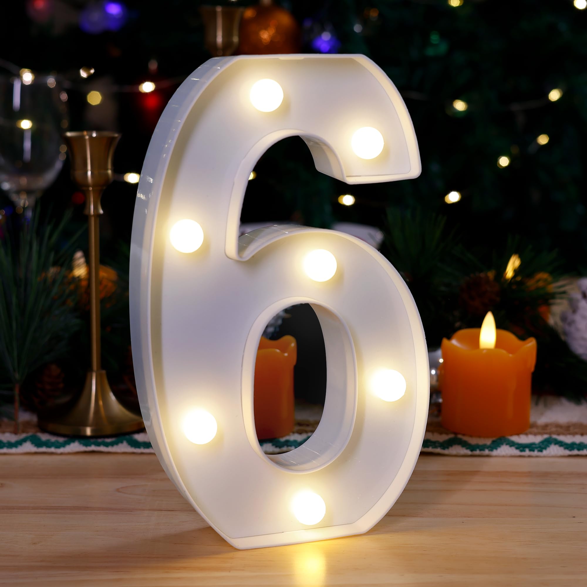 Photo 1 of TEHIBIEN LED Light Up Marquee Letters, Battery Powered Decorative LED Letter Lights, Alphabet Light Up Letters for Wedding Birthday Party,Holiday Lamp or Home Bar Decoration (Number 6)