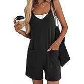 Ekouaer Womens Summer Casual Sleeveless Rompers Loose Spaghetti Strap Shorts Overalls Outfits With Pockets Black S