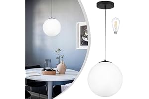 KoKo&Yukina 10" Globe Pendant Light Black Mid Century Pendant Light Mid Century Adjustable Hanging Light Fixture Matte Black Finished with Milk Glass Lampshade for Dining Room Bedroom Kitchen Island