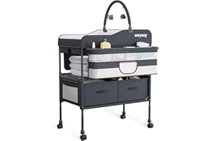 Baby Changing Table, Versatile Folding Changing Table, Waterproof Diaper Changing Station, Adjustable Height with 2 Drawers,B