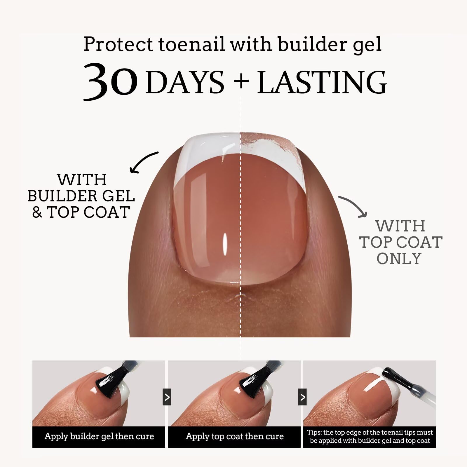 BTArtboxnails XCOATTIPS Toe Nail Tips - French Toe Nail Press Ons Short, 160Pcs Brown Soft Gel Toe Nail Tips, Soak Off Press On Toenails for Women - Image 6