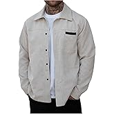 VIPWOLF Men's Corduroy Shacket Casual Button Down Jacket Long Sleeve Fall Shirts