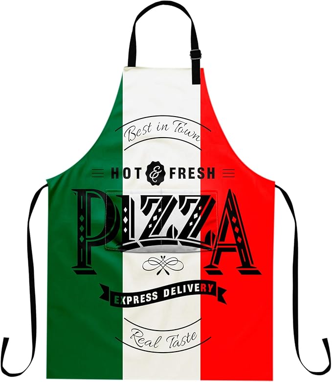 EZYES Pizza Apron, Retro Grunge Italian Flag Kitchen Aprons with Pocket