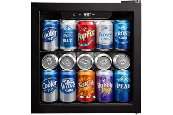 FRIGIDAIRE 12-Bottle Cooler, 1.2 Cu. Ft. Glass Door Beverage Refrigerator, Digital Display Mini Fridge with Touch Controls, Adjustable Shelves, LED Lighting & Quiet Compressor Cooling