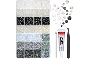 qiipii 28 Types Black White Silver Clear Jelly Resin Rhinestones w B7000 Glue for Bedazzling Crafting 3-6mm Flatback Stones G