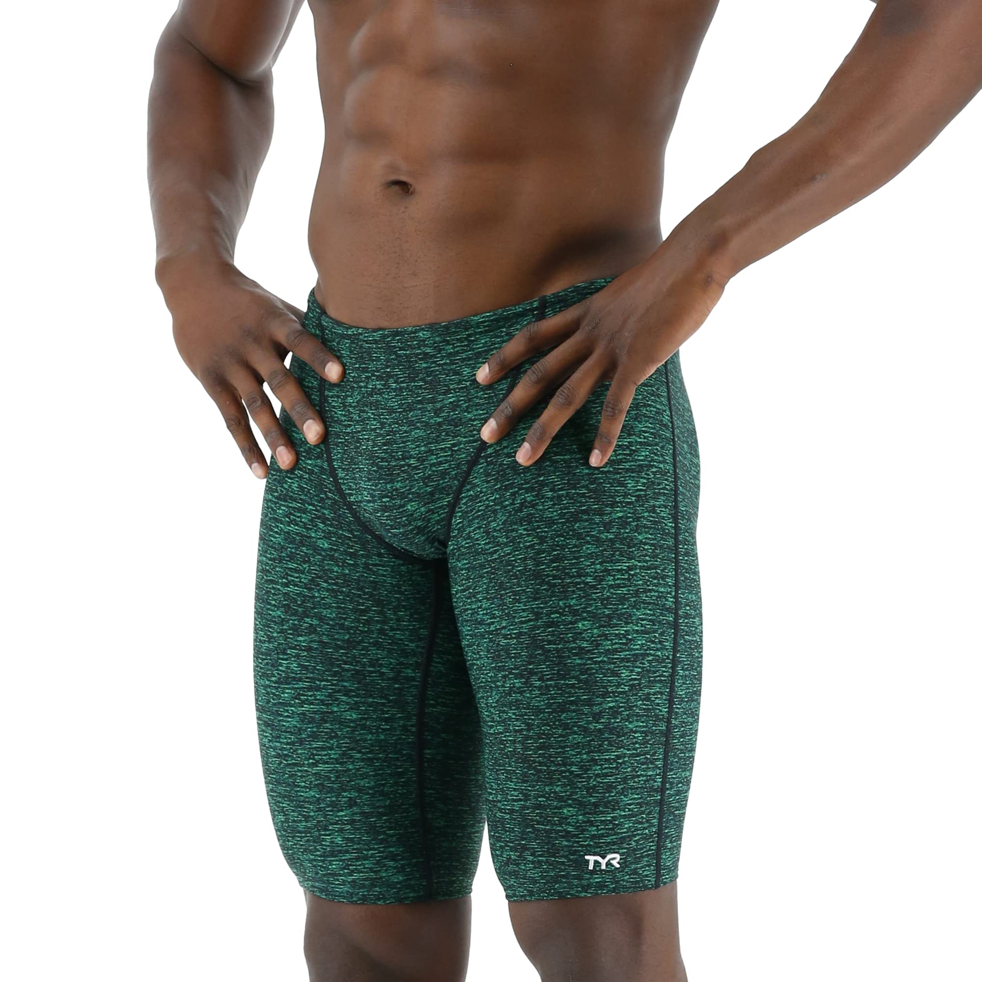 TYR Men’s Standard Durafast Elite Athletic Jammer Swimsuit, Green Lapped, 38