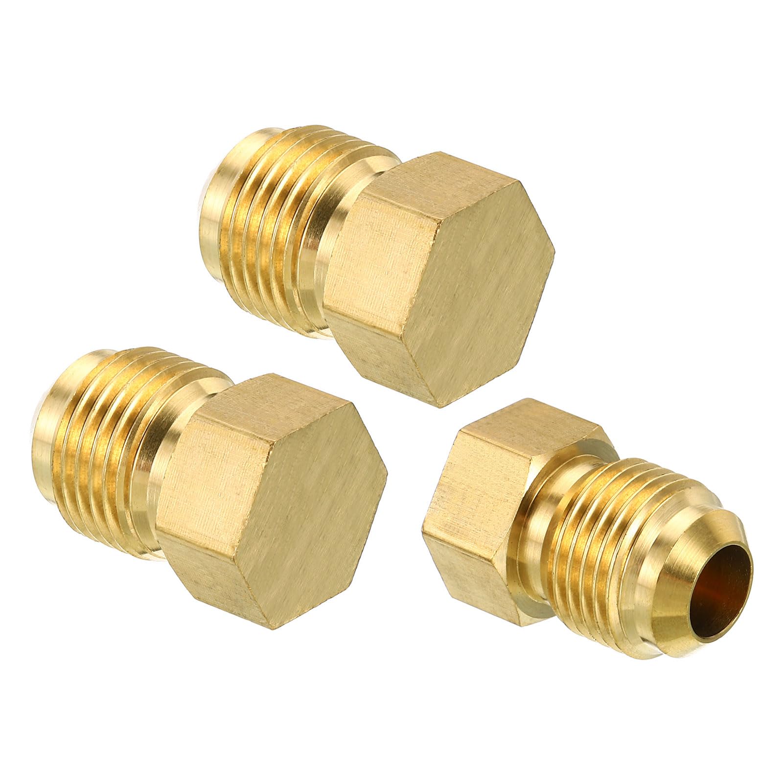 PATIKIL Male 3/8" Brass Seal Plug, 3 Pack SAE Flare Tube Fitting 45 Degree Hex Pipe Fittings for Air Conditioner Refrigeration
