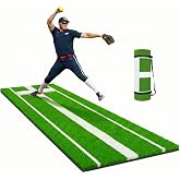 Qryovsa Softball Pitching Mat with Pitching Rubber &amp; Stride Line, Denser Antifade Turf, Antislip EVA Bottom 10ft x 3ft, Indoor/Outdoor Training Aid