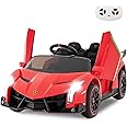INFANS 2 Seater Kids Ride on Car, 12V 4WD Licensed Lamborghini Veneno Powered Electric Vehicle with Hydraulic Doors, Rocking Mode, Adjustable Speeds, Remote Control, MP3, Headlight (Red)