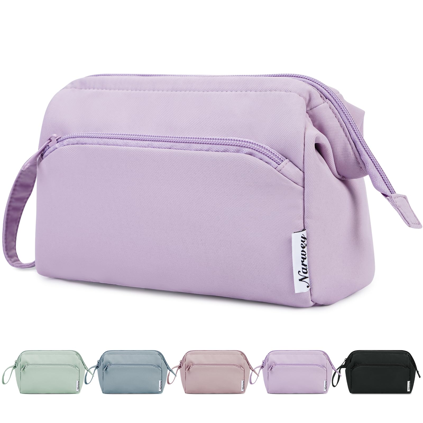 Narwey Large Makeup Bag Wide-Open Zipper Pouch Travel Wash Bag Toiletry Bag Cosmetic Organizer for Women (Purple)