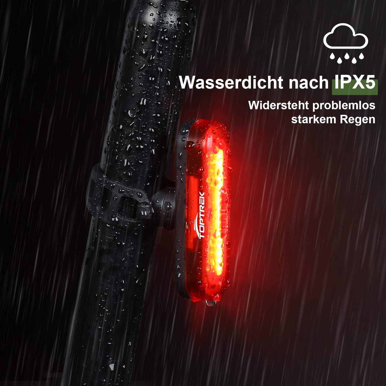 toptrek Rücklicht Fahrrad Sichtweite 200 Metern | Bike Rear Light Led StVZO Zugelassenes | Fahrrad Rücklicht USB-C Aufladbar Batterie | Fahrradlicht Hinten IPX5 Wasserdicht für Rennrad, MTB, E-Bike 4