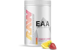 RAW EAA Amino Acids Powder, Strawberry Lemonade (25 Servings) - Pre Workout Amino Energy Powder for Strength, Endurance, Recovery & Lean Muscle Growth - BCAA Amino Acids Supplement for Men & Women