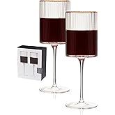 Viski Meridian Wine Glasses with Gold Rim, Crystal Drinking Glasses for Red and White Wines, Elegant Stemmed Glassware for Wedding Gifts, Birthday, Holiday, Dinner Party, Wine Lovers, 16 oz, Set of 2