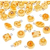Cheriswelry 42Pcs Resin Food Charms Simulation Bread Toast Cookie Pendants Cute Food Charms Hang Ornaments 13.5-20mm for DIY Keychain Necklace Earring Bracelet Jewelry Making